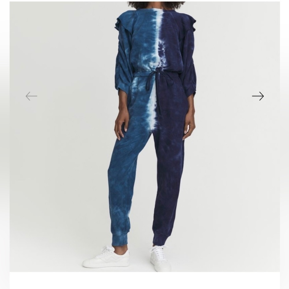 NWT Something Navy Meghan Ruffle Tie Dye Jumpsuit sweatshirt material size xs